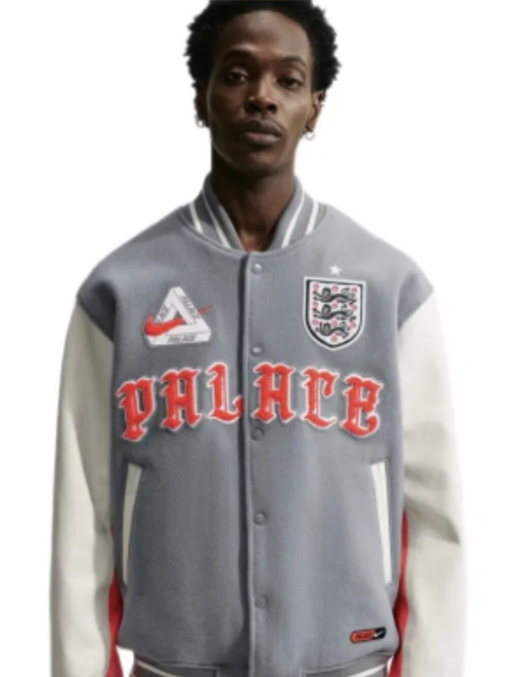 Nike England x Palace Varsity Jacket Grey White Crimson Men's IM6636-065 - New